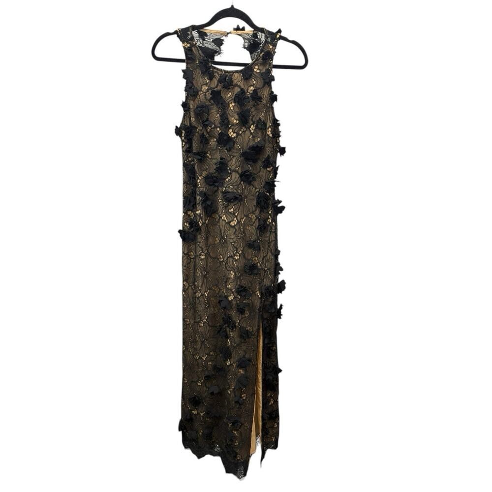 NWT Karen Millen Black Lace Floral Appliqué Midi Dress Open Back Slit US 6 - Picture 11 of 13